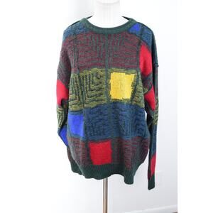 Vintage Carlo Colucci Sweater Mens 52 Geometric Knit Wool Germany 90s READ